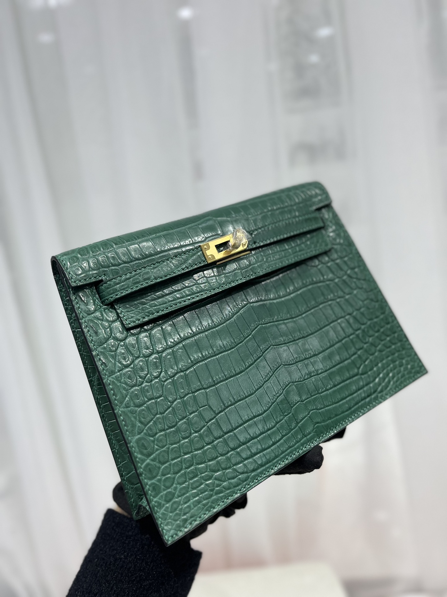 Hermes Kelly Danse Evercolor Bag In Dark Green Crocodile Niloticus Leather